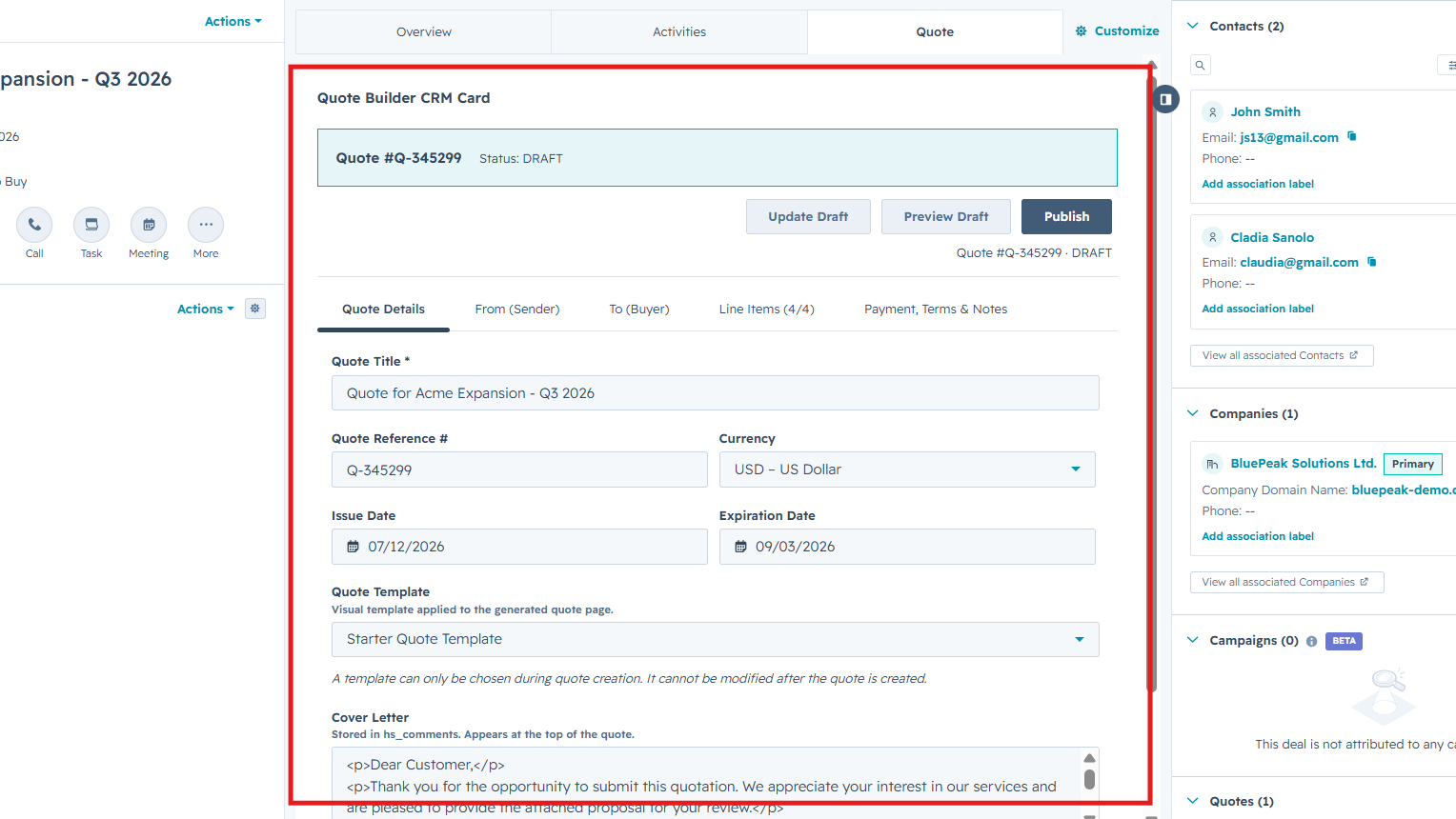 Create fully-formed quotes without leaving the Deal record